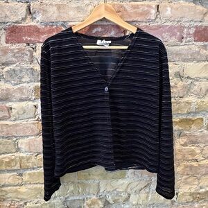 Black and Silver Striped V-Neck Cardigan